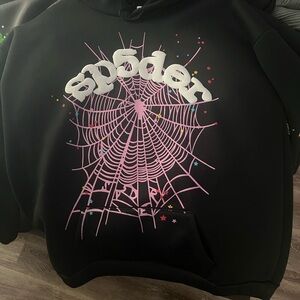 Black Hoodie with Pink Web and Colorful Accents